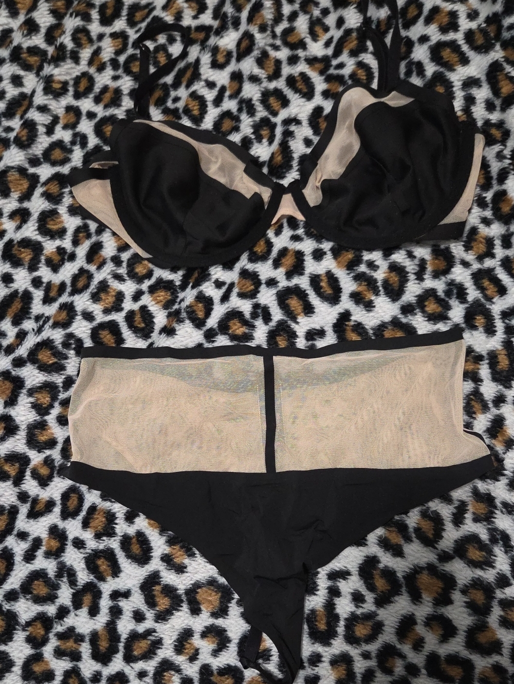 Victoria's Secret Black and Nude Mesh Bra & Brief Set